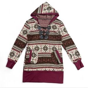 Patterned Hooded Knit Sweater with Buttons